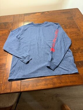 Carhartt Blue Long Sleeve Crewneck with Red Sleeve Logo